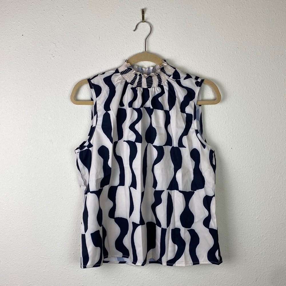 SHEIN | High Neck Sleeveless Black Cream Printed Blouse L